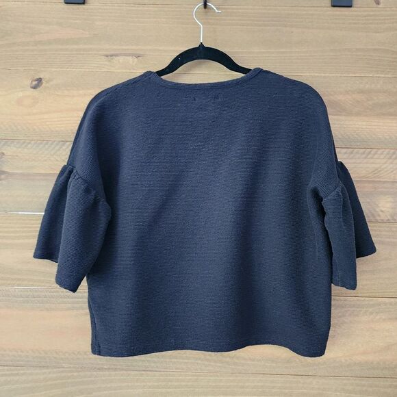 Madewell Black Texture and Thread Gathered Sleeve Crop Top womens size‎ S - Picture 3 of 6